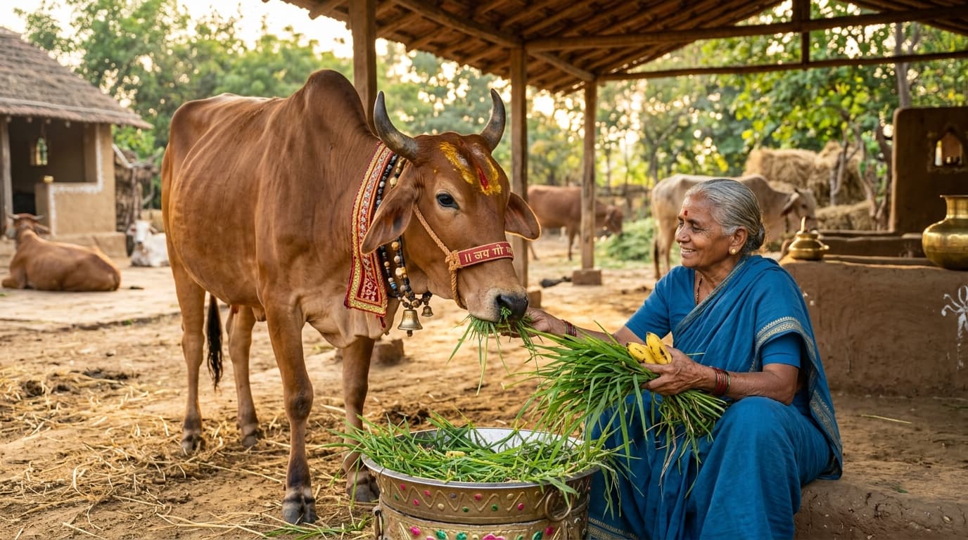 Sacred Gau Seva - Fresh Green Grass & Bananas